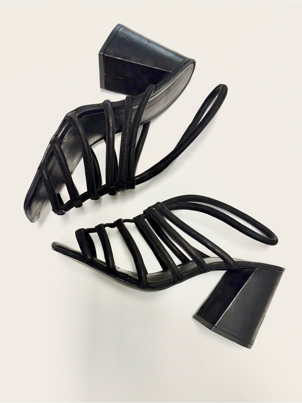 Free People Colette Cinched Black Strappy Block Heel Sandals